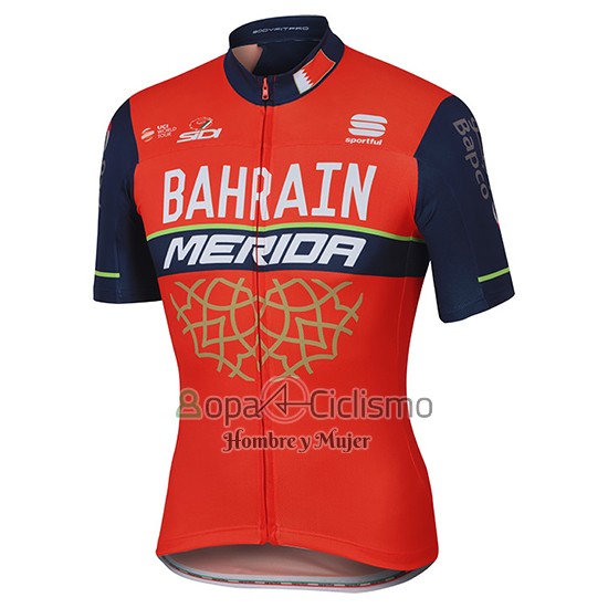 Bahrain Merida Ropa Ciclismo Culotte Corto 2017 Mangas Cortas Rojo